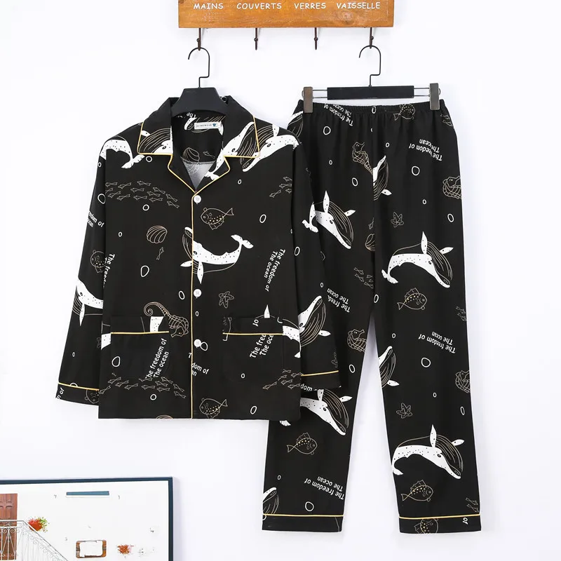 CAIYIER Men Pajamas Set Winter Loungewear Cartoon Print Loungewear Male Long Sleeve Pijama + Elastic Pants Home Clothes L-3XL