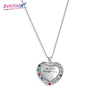 dvacaman bohemian multi color glass stones love heart pendant necklace for women silver color link chain necklace jewelry gifts