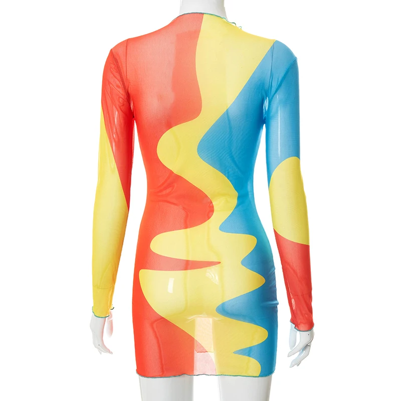 

Bomblook Sexy Party Club Bodycon Dresses For Women 2021 Summer Patchwork O-neck See Through Mesh Midi Dress Female Streetwears