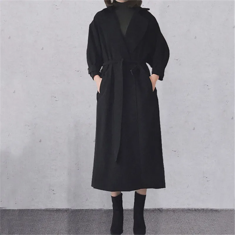 

Large Size XL 5XL Trench Coat Female 2019 Fashion Casual Windbreaker Long Suit Collar With Raglan Sleeves Belt Wild Coat A805