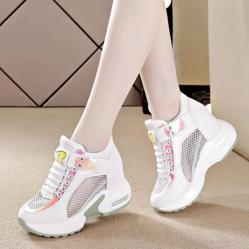 

Little White Shoes Women's Summer Mesh Breathable Increased Travel Shoes Thin and Versatile Net Shoes