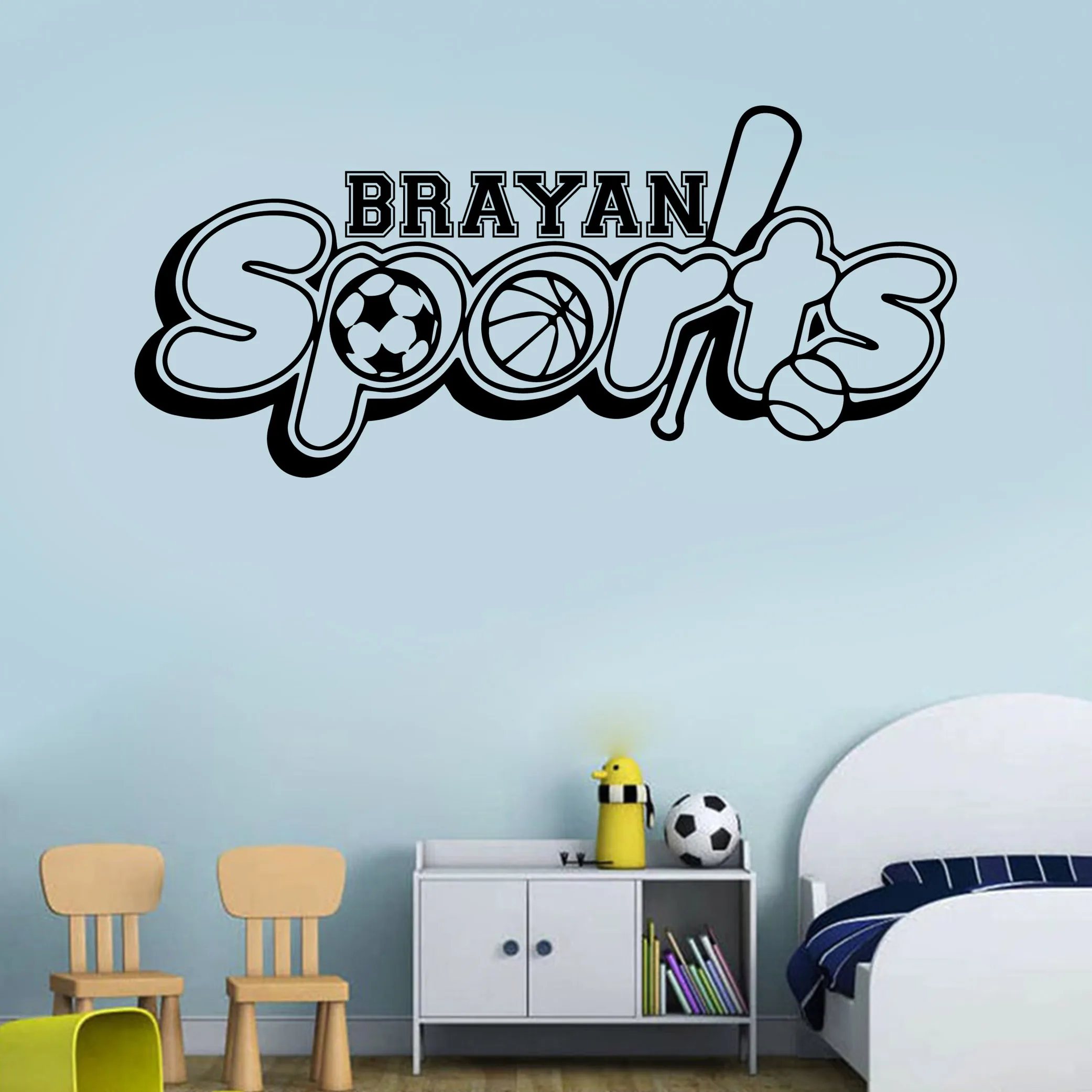 Мультфильм пользовательское имя наклейка на стену Баскетбол самоклеящаяся