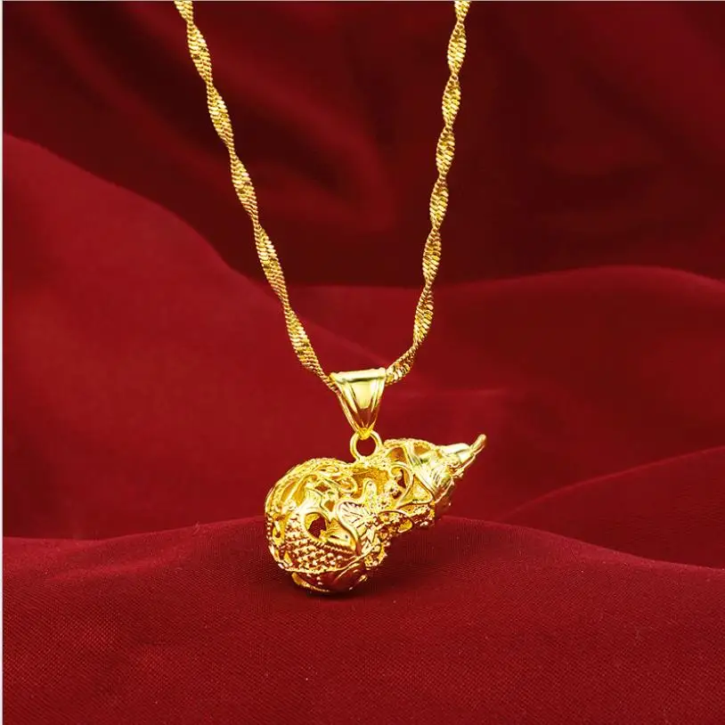 

long not fade Women's Necklace 24K Gold gourd Pendant Clavicle Necklace for Wedding Anniversary Jewelry Luxury Gold Jewelry Gift