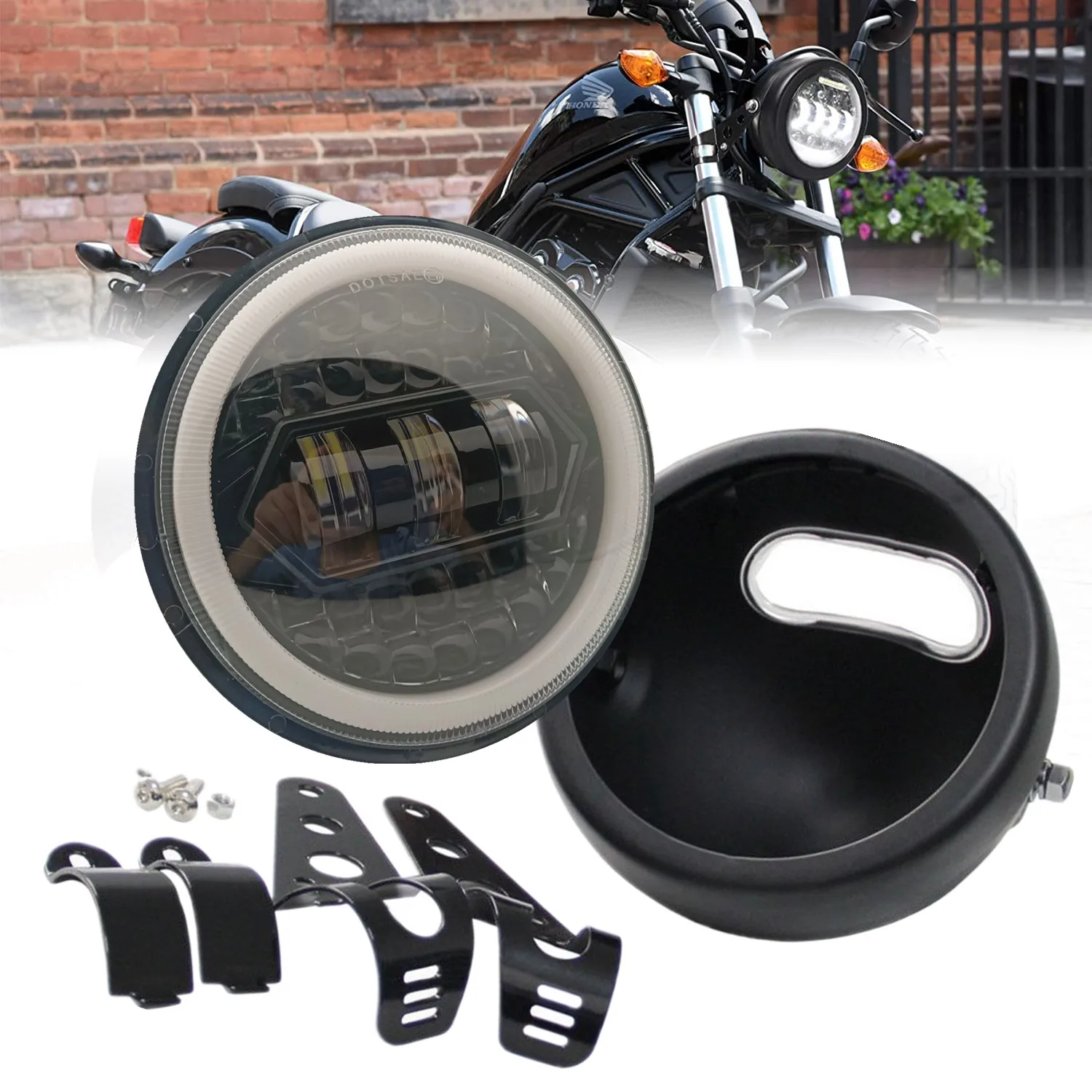 

Светодиодный налобный фонарь Halo 5 3/4 дюйма с чехлом 5,75 дюйма, крепежный кронштейн для мотоциклов и велосипедов на заказ 65 Вт