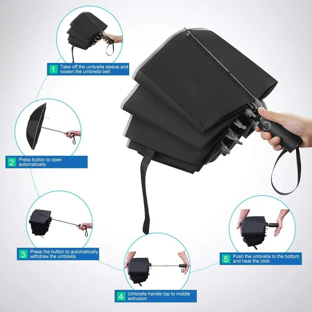 Зонт перевернутый/Дорожный портативный складной с защитой от ветра 10 ребер