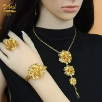 nigerian african luxury wedding bridal jewelry sets dubai gold color flowers pendant chain necklace earrings set woman jewellery