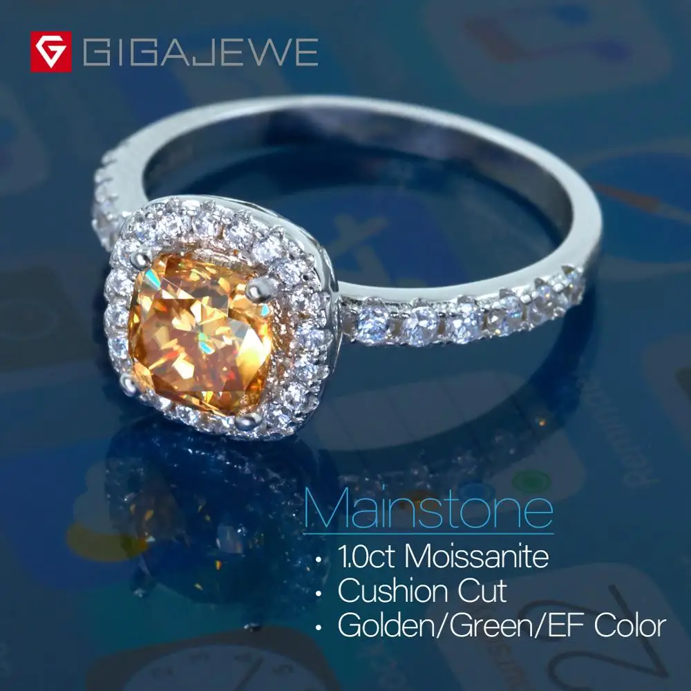 GIGAJEWE, золотой, 1.0ct, Алмазная огранка, тест, пройден, Муассанит, 18 K, позолота, 925 серебро, кольцо, ювелирное изделие, подарок для женщин, подруги