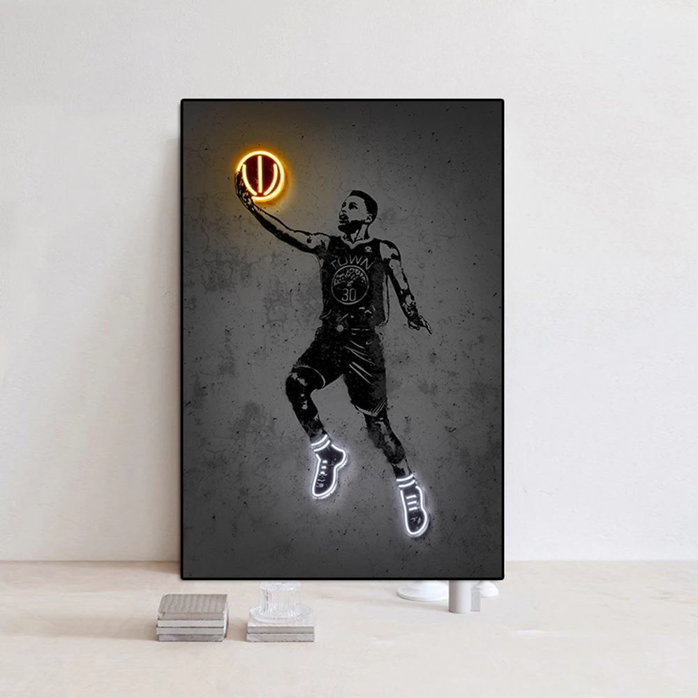 

Neon Sport Poster Modern Basketball Star Wall Art Picture Super Player Graffiti Art Canvas Painting Living Room Home Decoration