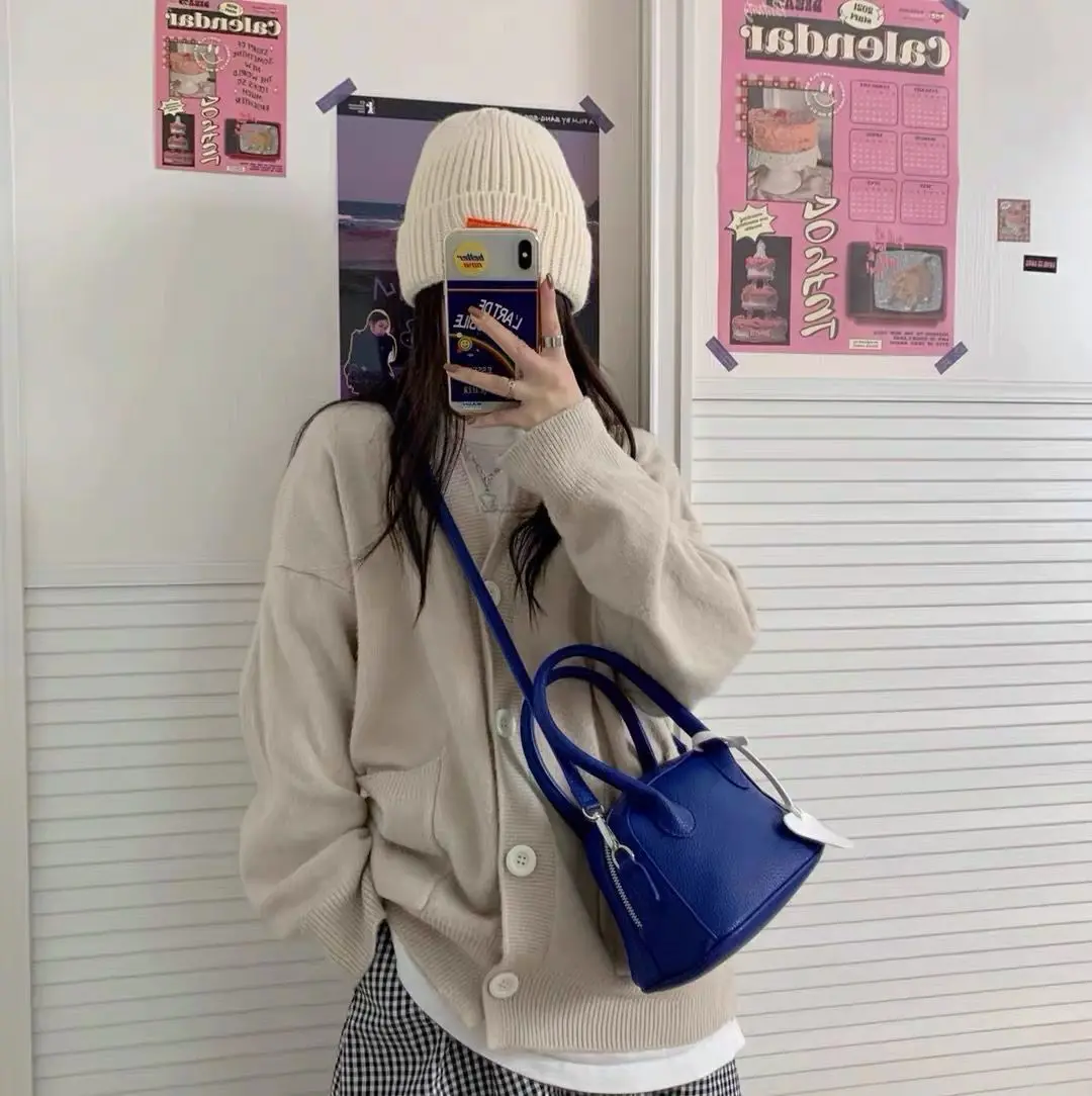 

Fashion Lychee Pattern Women Top-handle Bags Female Simple Small Daily Tote Solid Color PU Leather Ladies Shoulder Crossbody Bag