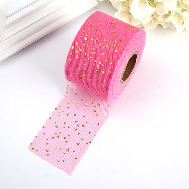 6 см* 45 м Золотая Звезда тюль рулон ткань DIY для маленьких девочек День Рождения Юбка-пачка вечерние DIY ремесло романтическое свадебное украшение стола - Цвет: Rose