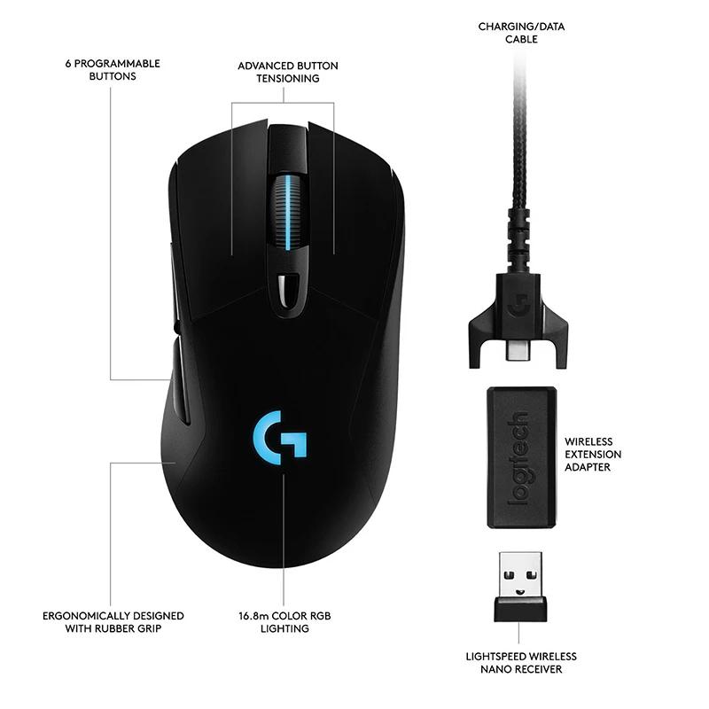 Игровая мышь Logitech G703 механическая проводная и беспроводная RGB 25K hero 25600DPI с двойной
