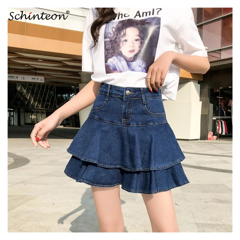 Женская джинсовая мини юбка Schinteon джинсы с оборками а образный подклад
