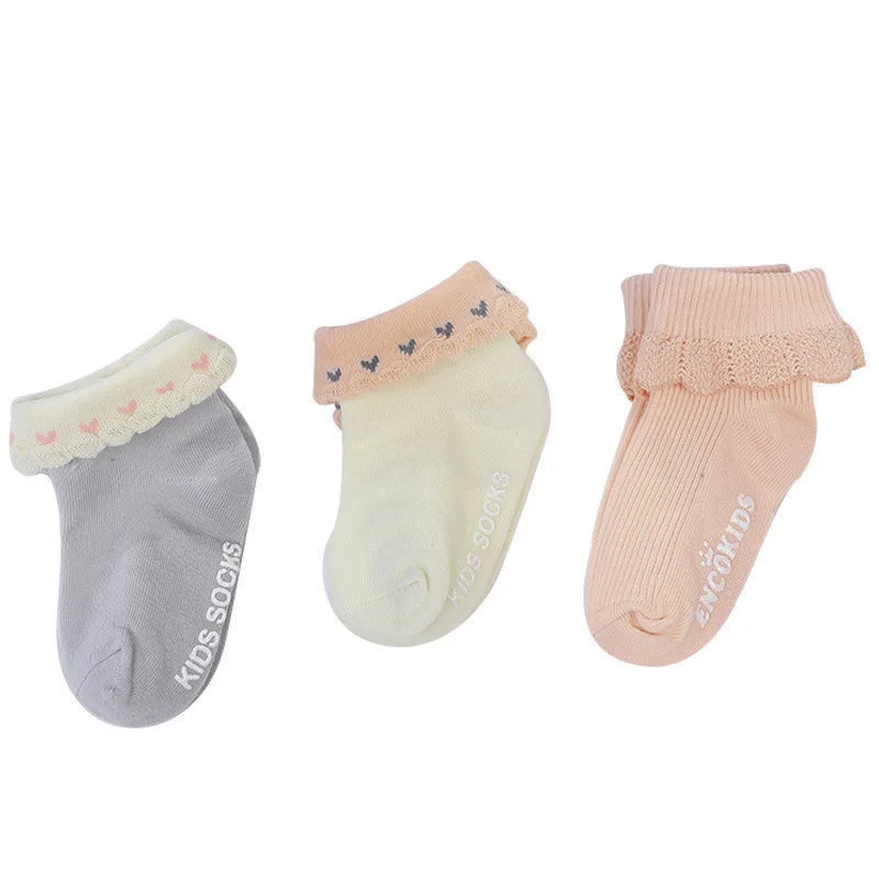 7161ZL/весенне летние носки новые кружевные хлопковые для малышей Нескользящие