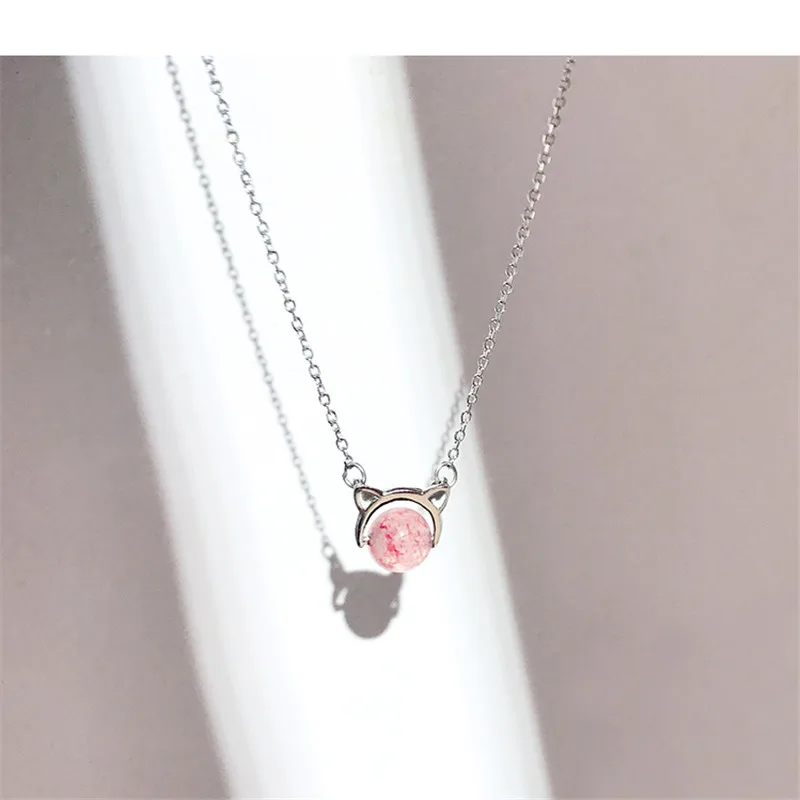 Новинка ожерелье с котом клубникой и кристаллами Женская Корейская версия