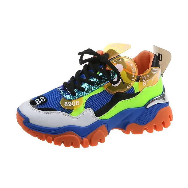 

Sports Shoes Women's Spring and Autumn 2021 New Color Matching Lace Platform Platform Old Shoes Large Size Casual Shoes