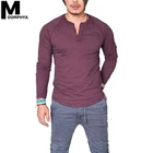 Moomphya, новинка 2019, длинный рукав, глубокий v-образный вырез, на пуговицах, Мужская футболка, повседневная, кривая кромка, футболка для мужчин, хип-хоп, уличная одежда, футболка