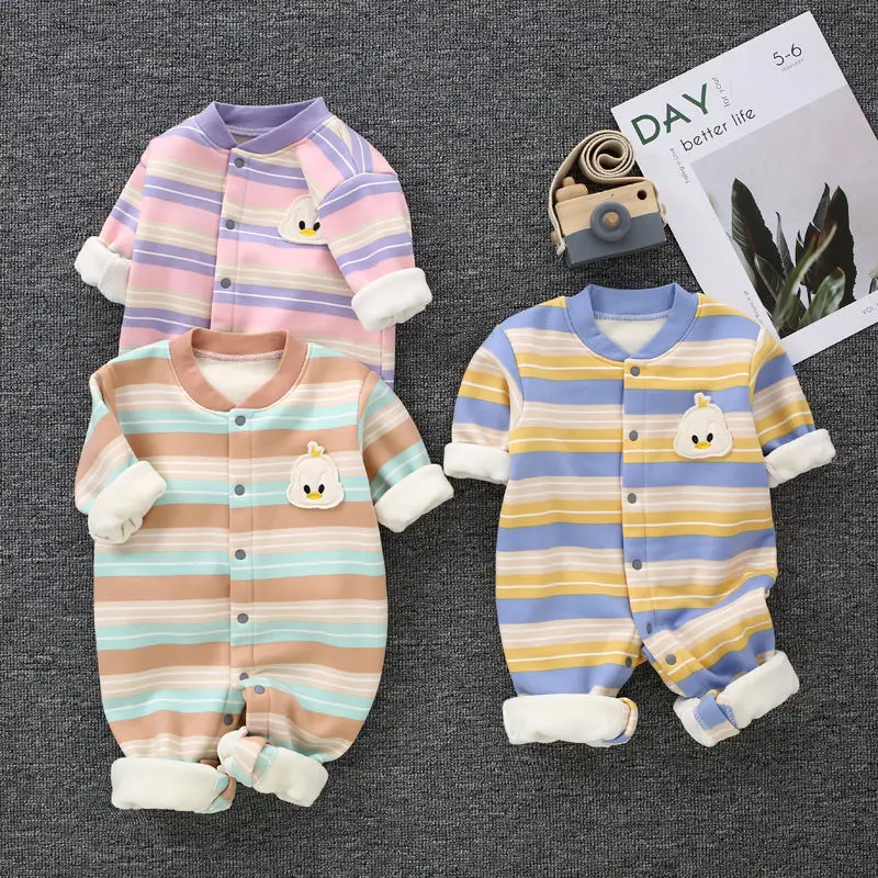 

Детские комбинезоны с бархатной подкладкой, детский комбинезон, теплая пижама с длинными рукавами для новорожденных на осень/зиму от 0 до 12 ...