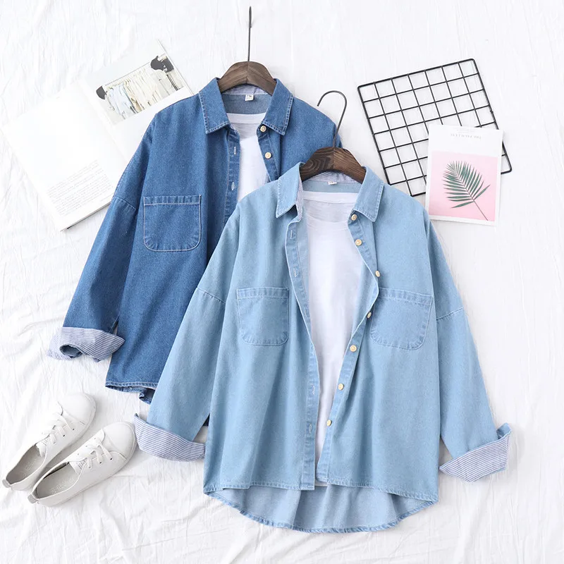 

Spring new Korean version chic denim shirt women's long sleeve loose and slim casual denim shirt thin coat