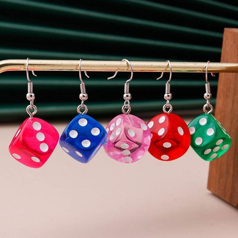 

9 Colors Funny Dice Dangle Earrings Kit Acrylic Cube Colorful Cubic Dice Charm Drop Earrings Set Women Fashion Jewelry