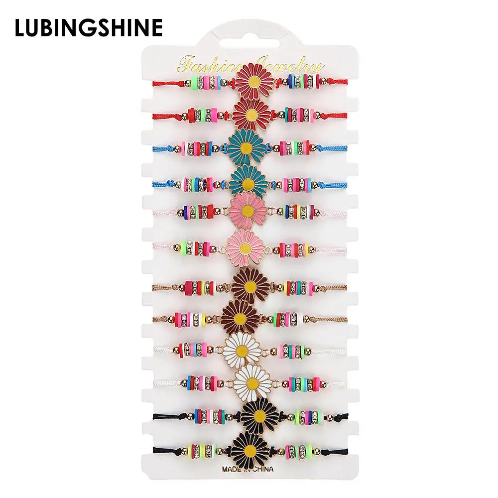 

12Pcs/Set Color Plant Flower Charm Bracelet Handmade Braided Rope Adjustable Jewelry Bracelets for Women Girl Gift Summer Anklet
