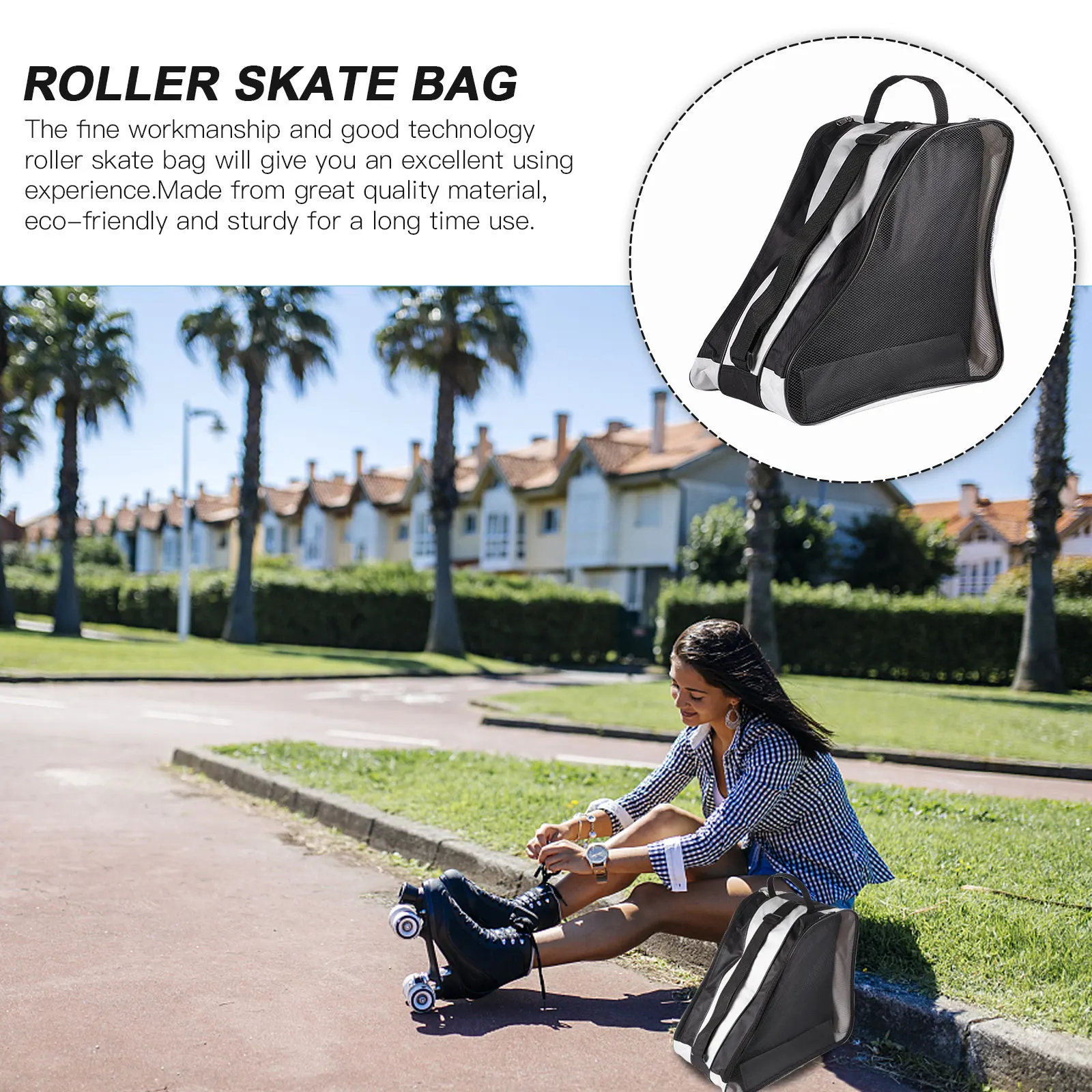 

1PC Triangle Roller Skate Bag Roller Skate Tote Bag Roller Skate Handbag (Black)