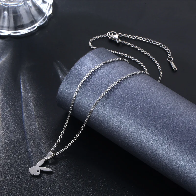 Women Femme Stainless Steel Cute Silver Color Rabbit Animal Pendant Necklace Lovely Bunny Chain Choker Necklace Collier images - 6