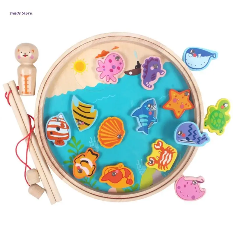 

1Set Party Gift Wood Fishing Game Toy Magnetic Fish Toy Set for education