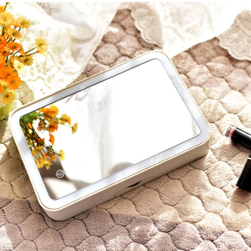 

Makeup Storage Box Flat Storage Vanity Mirror Storage Box Smart LED Fill Light with Countdown Makeup Mirror