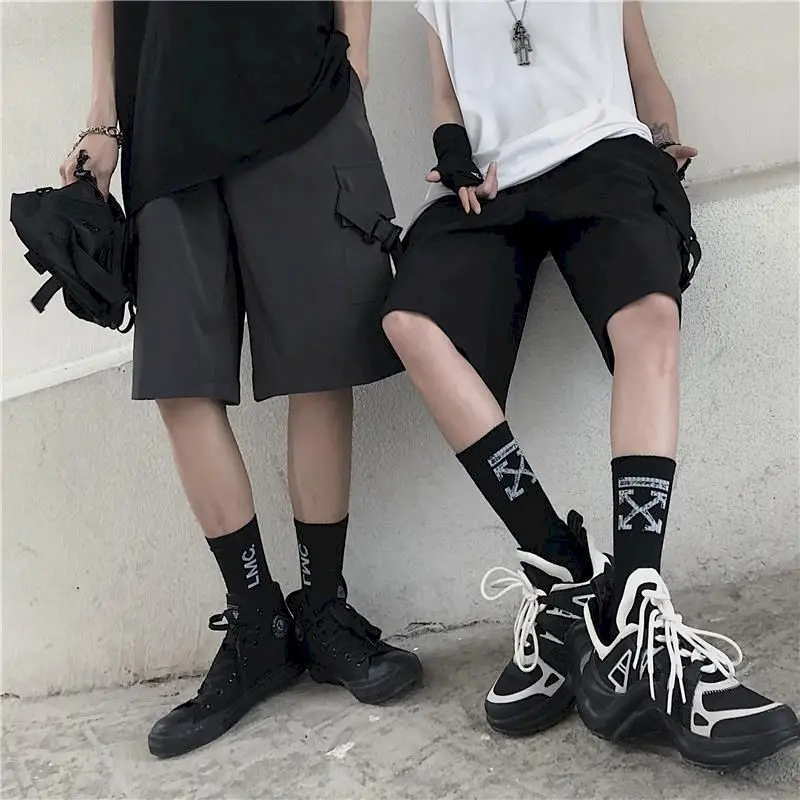 

summer short pants for men cargo casual shorts sports overalls outfits ins black solid black sweatpants joggers knee Length pant