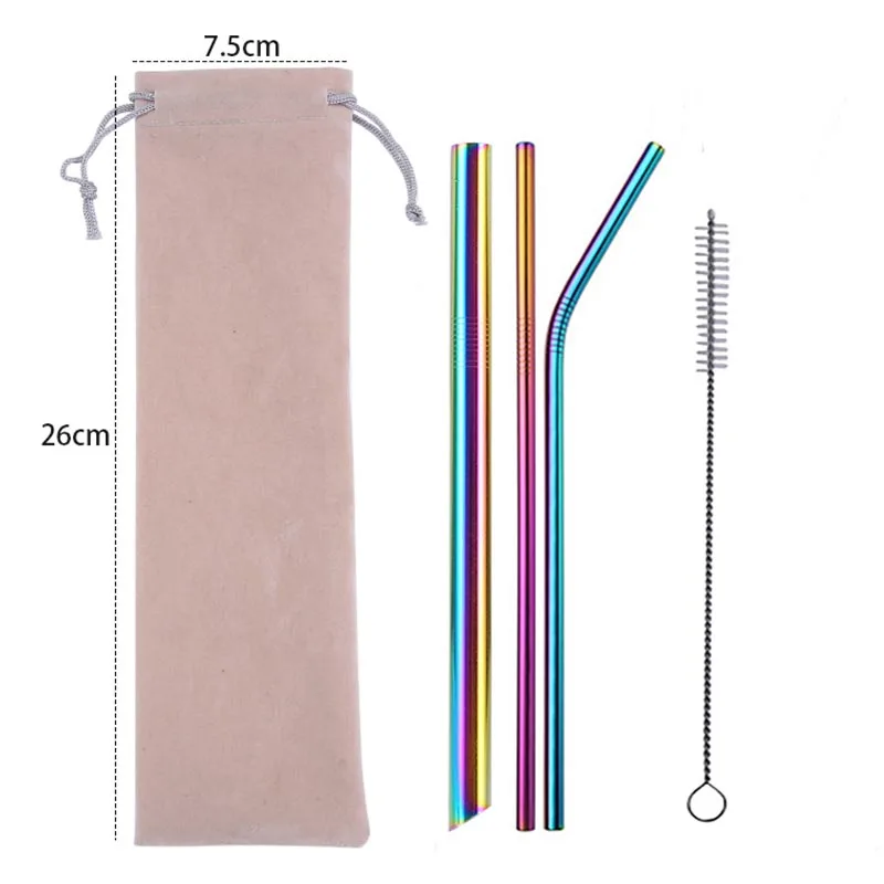Beige Bag Rainbow 5 шт. 304 нержавеющая сталь остроконечные соломенные многоразовые металлические трубочки для питья набор с кистью и сумкой для дома вечерние аксессуары для бара - Цвет: Beige Bag Rainbow