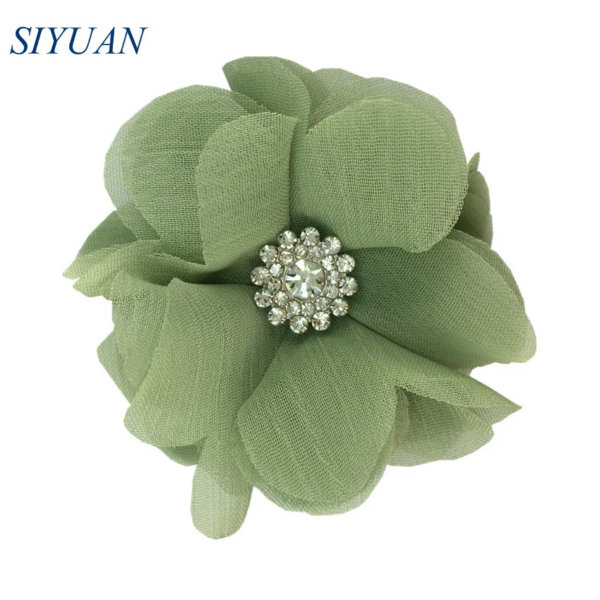 24-mint 120 шт./лот,, 6 см, ткань, шифон, цветы, стразы, на пуговицах, для девушек, на каждый день, головные уборы, свадебные аксессуары TH301 - Цвет: 24-mint