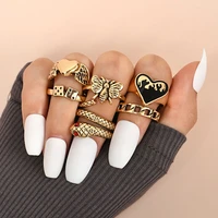 6pcslot punk gothic heart ring bohemian chain rings set for women fashion coin snake moon rings party 2021 trend jewelry gift