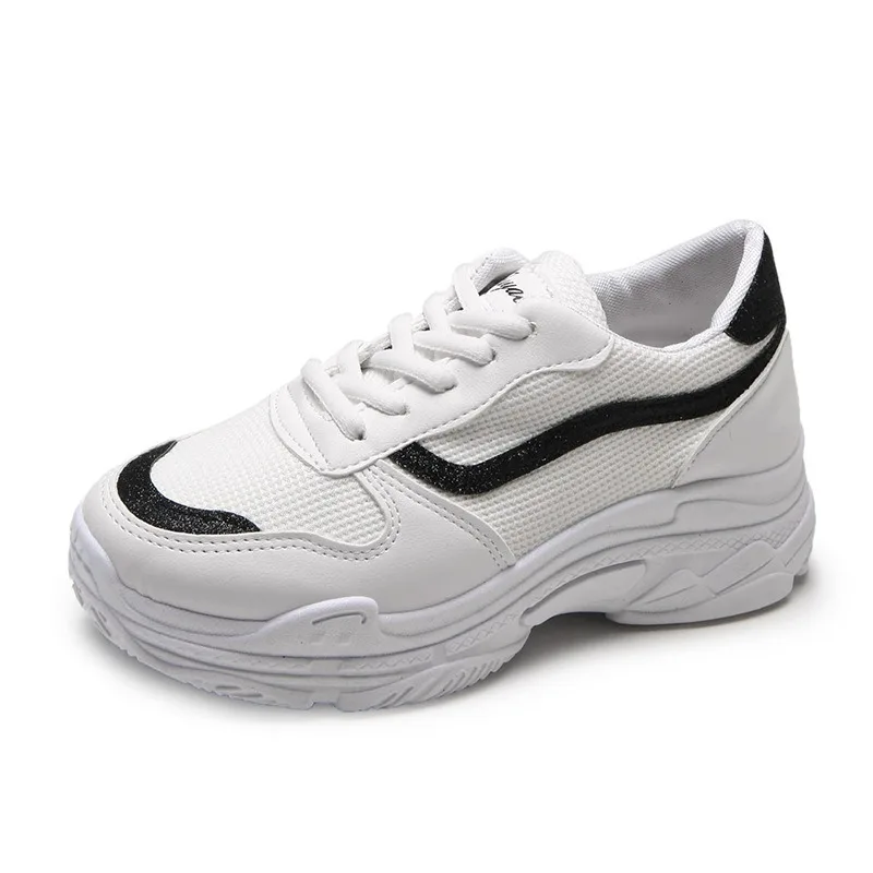 2019 г. осенне-зимние кроссовки Женская обувь на плоской платформе Белая толстой