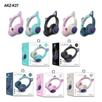 new product wireless bluetooth 5 0 cat ear headset with mic led light hifi sound quality gaming headset supports tf card