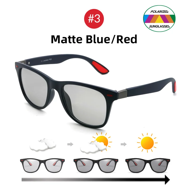 3 Matte Blue Red VIVIBEE классические фотохромные солнцезащитные очки с поляризацией для мужчин, для вождения, квадратные, меняющие цвет, Матовые солнцезащитные очки для женщин, переходные оттенки - Цвет линз: 3 Matte Blue Red