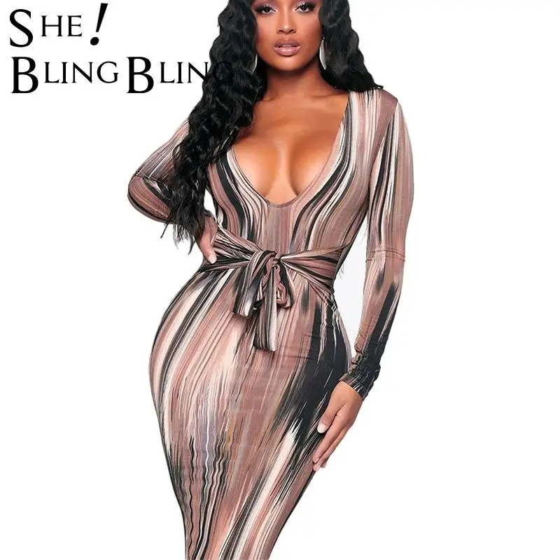 Модное Длинное Платье SheBlingBling с принтом импрессионизма женское сексуальное