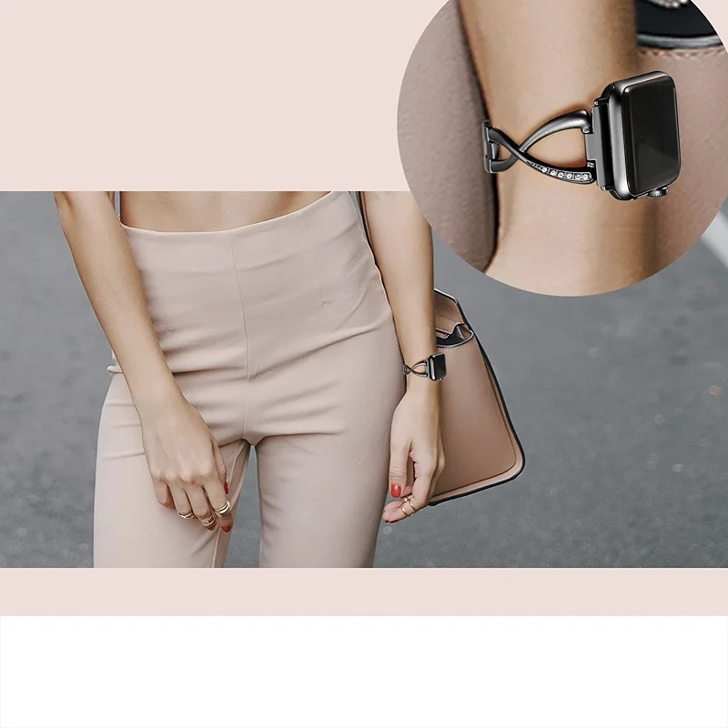 Браслет из нержавеющей стали для Apple Watch женский браслет со стразами iwatch series SE 6 5 4 3