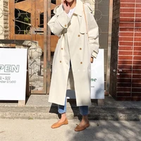 women fashion korean trench coat double breasted loose casual bf coat british elegant all match chic outwear