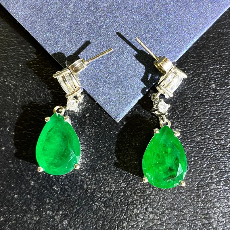

COSYA Real 925 Sterling Silver Water Drop Emerald Pendant Earrings 10*14mm High Carbon Diamond Vintage Palace Fine Jewelry Gift