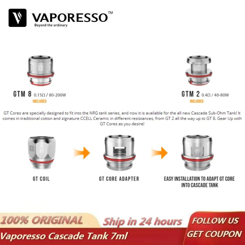 Оригинальный бак Vaporesso Cascade sub ohm атомайзер для электронной сигареты 7 мл 510 с