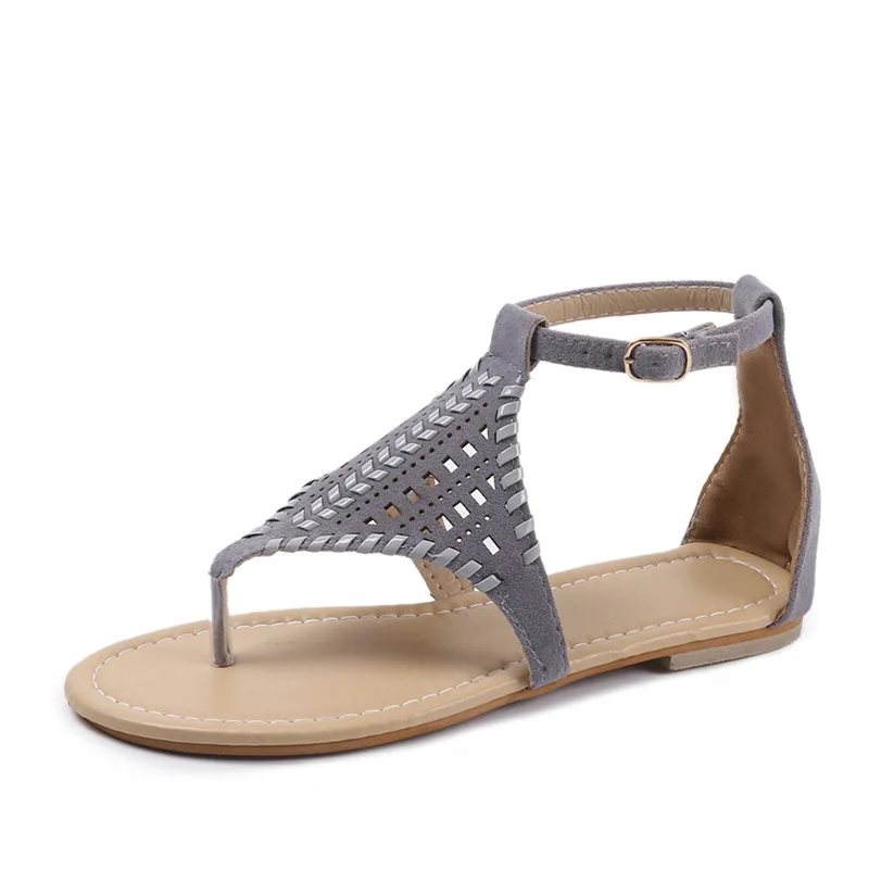 

2021 large sandals women's four seasons clip foot buckle flat sandals women's hollow 35-43 flat shoes