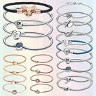 Женский браслет из серебра 925 пробы, с Т-образным сердцем и змеиной цепочкой, со сверкающими синими дисками