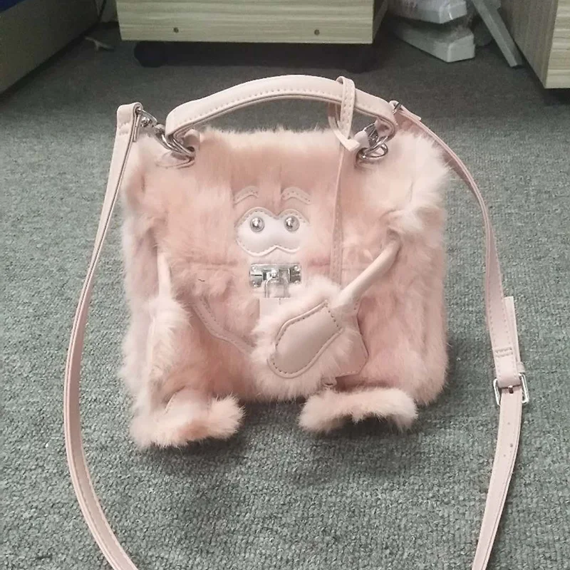 Женская модная повседневная простая винтажная сумка на плечо с кроличьим мехом и