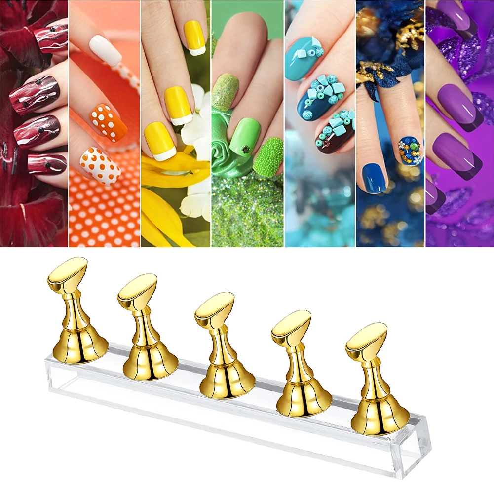 

Nail Practice Holder Magnetic Display Acrylic Stand Tip Fingernail Gold Silver DIY Practice Display Stand Manicure Tool 2PCS
