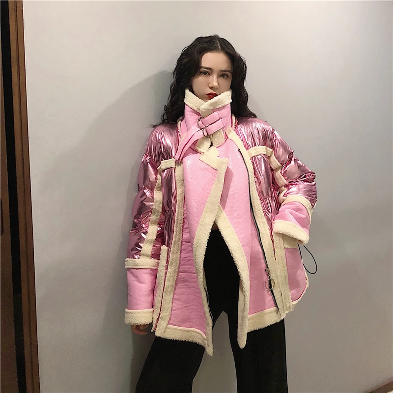 WHITNEY WANG осенне-зимняя модная уличная шерстяная куртка из искусственной кожи с подкладкой женская кожаная куртка в байкерском стиле Толстая парка пальто