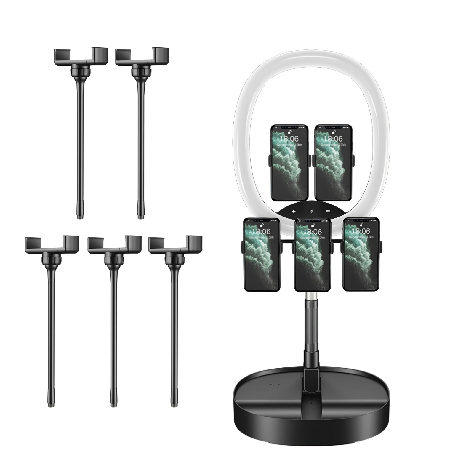 

Светодиодный кольцевой светильник для фотосъемки, стрейч светильник для селфи с подставкой и зажимом для 5 телефонов, стусветильник Трипод ...