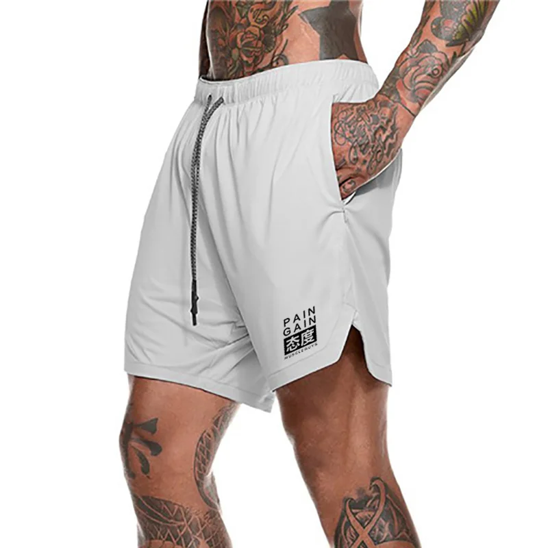 

Mens 2 in 1 Gyms Shorts Men Sports Fitness Shorts Mesh Quick Drying Security Pockets Bodybuilding Training Joggers Short Pants
