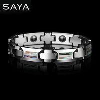 men tungsten carbide bracelet with colorful natural shells inlay magnet health stones 18 5m20 5cm length free shipping