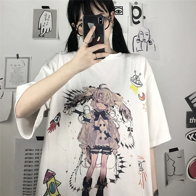 

Woman Tshirts Japan Anime Harajuku Sweet Girl Kawaii Tops Print Graphic Tees Women Oversize Short Sleeve Women Clothes 2021 New