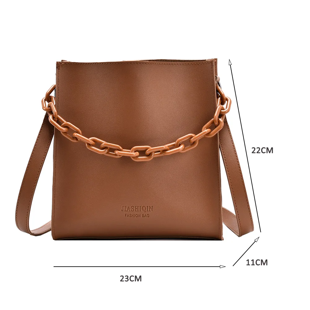 

Casual Large Capacity Shoulder Chain Handle Bag Women PU Leather Street Crossbody Satchels Fashion Solid Color Bucket Handbags